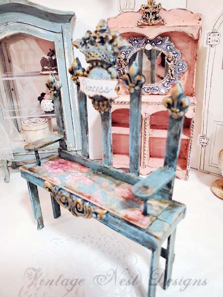 Shabby Princess Teal Bench No.6 Dollhouse Miniature Handmade image 3