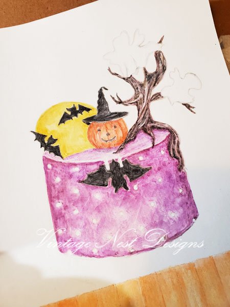 Halloween Cake No.1 Digital Print Watercolor Painting image 2