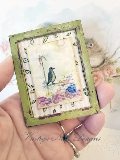 Birds Feathered No.1:2 Dollhouse Miniature Handmade Wooden Framed Art image 4