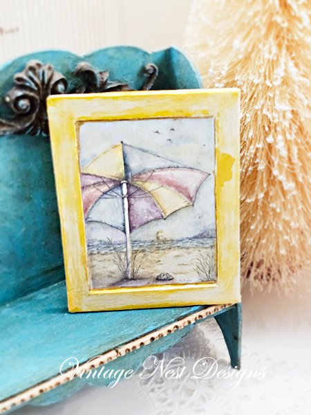 Summer Sunset No.1:1 Dollhouse Miniature Handmade Wooden Framed Art image 4