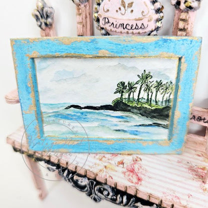 Ocean No.1:1 Dollhouse Miniature Handmade Wooden Framed Art image 2