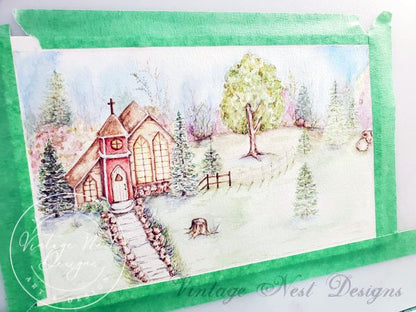 Church in the Woods No.2 Digital Prints Watercolor Painting image 9