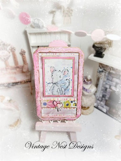 Mouse No.6:2 Dollhouse Miniature Handmade Wooden Framed Art image 0