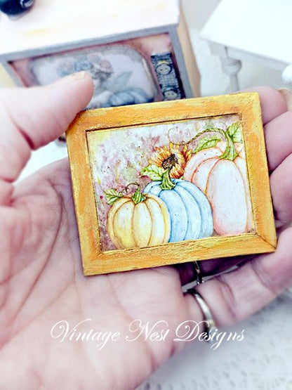 Fall Pumpkins No.2:1 Dollhouse Miniature Handmade Wooden Framed Art image 3