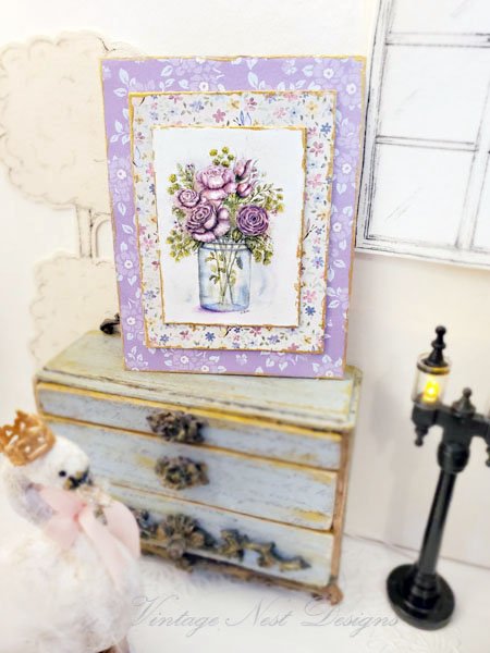 Florals No.14:1 Dollhouse Miniature Handmade Wooden Framed Art image 5