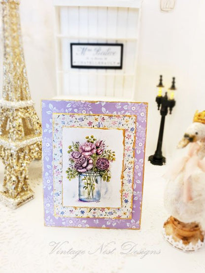 Florals No.14:1 Dollhouse Miniature Handmade Wooden Framed Art image 4