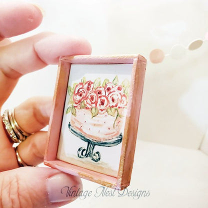 Cake No.1:2 Dollhouse Miniature Handmade Wooden Framed Art image 3