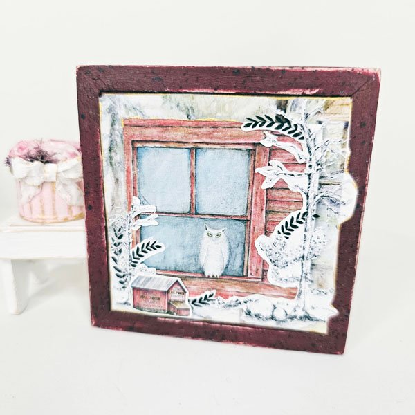 Barn Owl No.1:1 Dollhouse Miniature Handmade Wooden Framed Art image 3