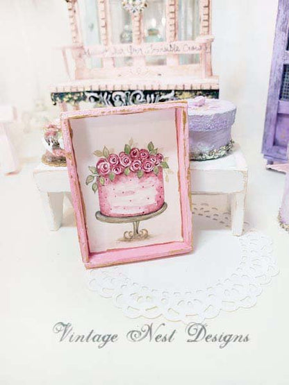 Cake No.7:8 Dollhouse Miniature Handmade Wooden Framed Art image 0