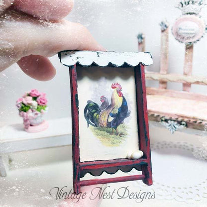 Wooden Rooster Shelf No.2:1 Fresh Eggs Dollhouse Miniature Handmade Wooden Framed Art image 2