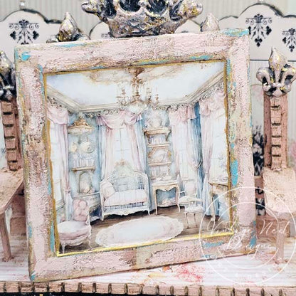 Baby Girl Bedroom No.1:1 Dollhouse Miniature Handmade Wooden Framed Art image 3