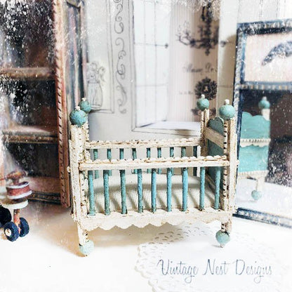 Baby Boy Blue Antique Style Crib No.4 Handmade Dollhouse Miniature image 1