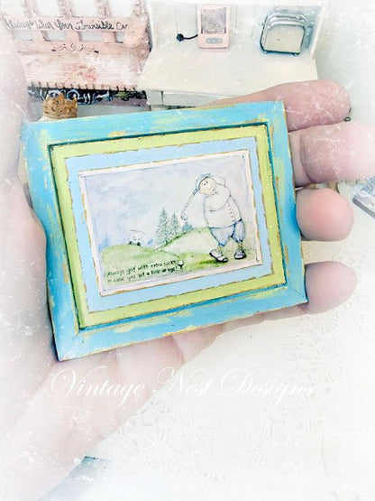 Always Golf No.1:1 Dollhouse Miniature Handmade Wooden Framed Art image 2