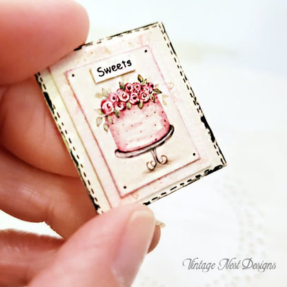 Cake No.7:6 Dollhouse Miniature Handmade Wooden Framed Art image 2