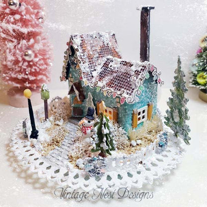 Christmas Putz Glitter Holiday House No.26 Handmade Miniature image 1