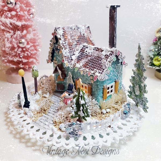 Christmas Putz Glitter Holiday House No.26 Handmade Miniature image 1