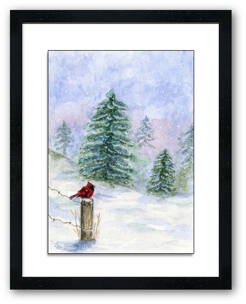 Winter Cardinal No.1 Digital Prints Watercolor Painting image 2