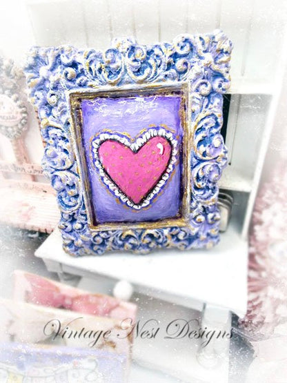 Valentine Lace Heart No.2 Dollhouse Miniature Handmade Framed Art image 5