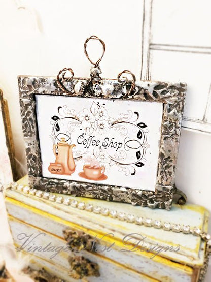 Coffee Shop Graphic No.1:2 Dollhouse Miniature Handmade Metal Framed Art image 4