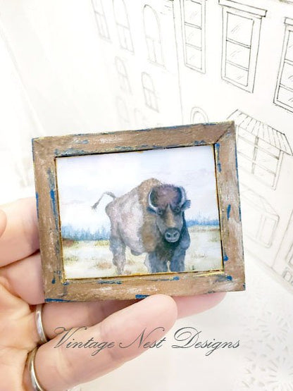 Buffalo No.1:1 Dollhouse Miniature Handmade Wooden Framed Art image 3