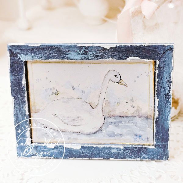 Swan No.2:2 Dollhouse Miniature Handmade Wooden Framed Art image 5