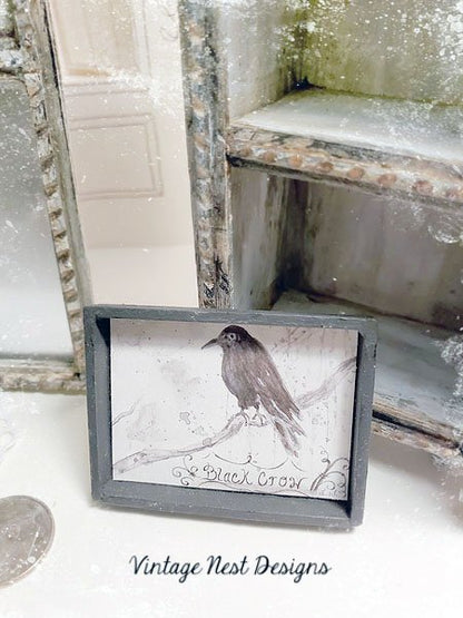 Black Crow No.1:1 Dollhouse Miniature Handmade Framed Art image 3