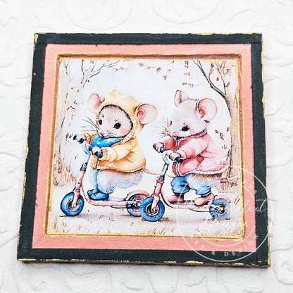 Nursery Mice No.1:3 Dollhouse Miniature Handmade Wooden Framed Art image 6