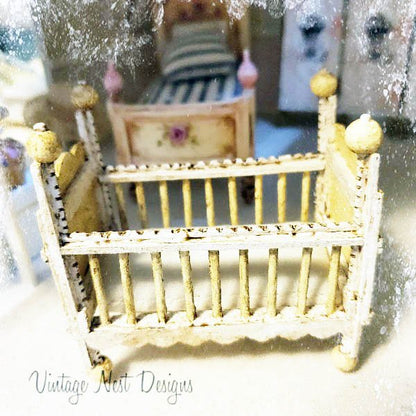 Baby Antique Style Crib No.4 Handmade Dollhouse Miniature image 4