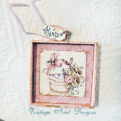 Basket of Flowers No.1:3 Dollhouse Miniature Handmade Wooden Framed Art image 2