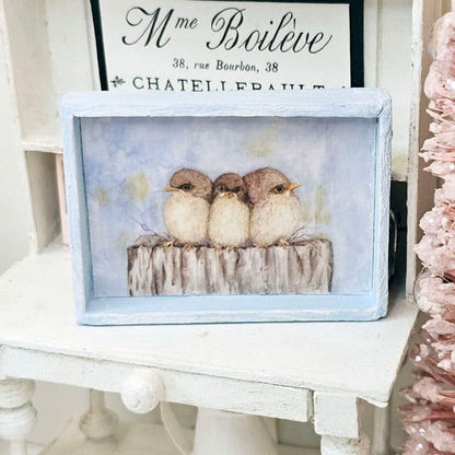 Three Tweets No.1:1 Dollhouse Miniature Handmade Wooden Framed Art image 0