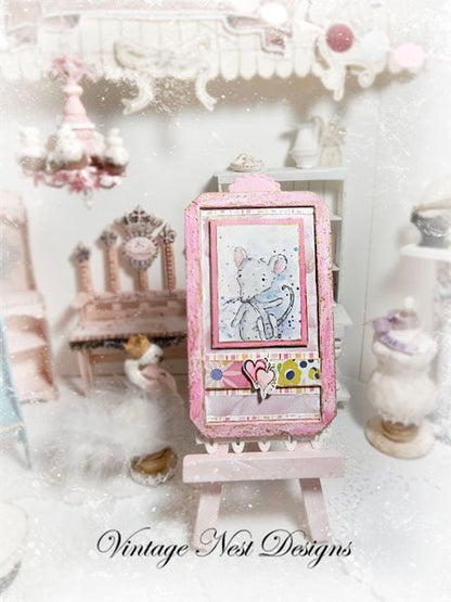 Mouse No.6:2 Dollhouse Miniature Handmade Wooden Framed Art image 5