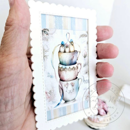Cup of Birds No.1:1 Dollhouse Miniature Handmade Framed Art image 1
