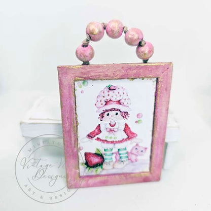 Strawberry Shortcake No.1:1 Dollhouse Miniature Handmade Wooden Framed Art image 7