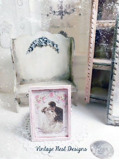Vintage Couple in Love No.1:1 Dollhouse Miniature Handmade Framed Wooden Art image 2