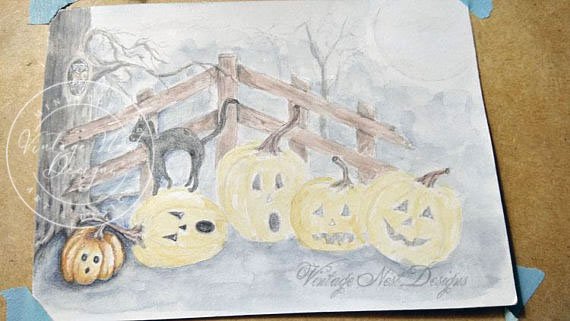 Halloween Pumpkins No.6 Digital Print Watercolor Painting image 4