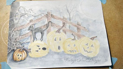 Halloween Pumpkins No.6 Digital Print Watercolor Painting image 4