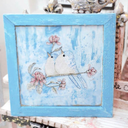Two Tweets No.1:2 Dollhouse Miniature Handmade Wooden Framed Art image 3