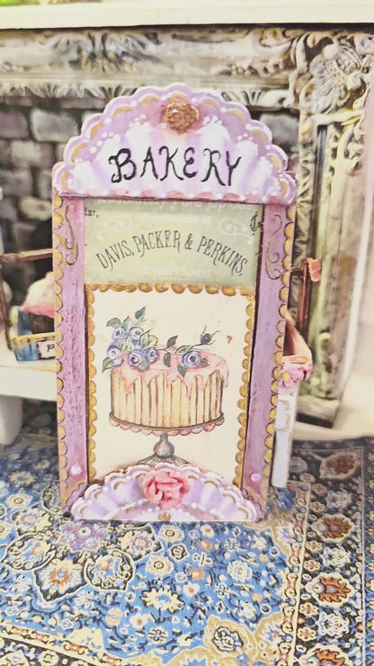 Miniature Bakery Sign No.21:3 Handmade Wooden Framed Art Diorama Room Shadow Box