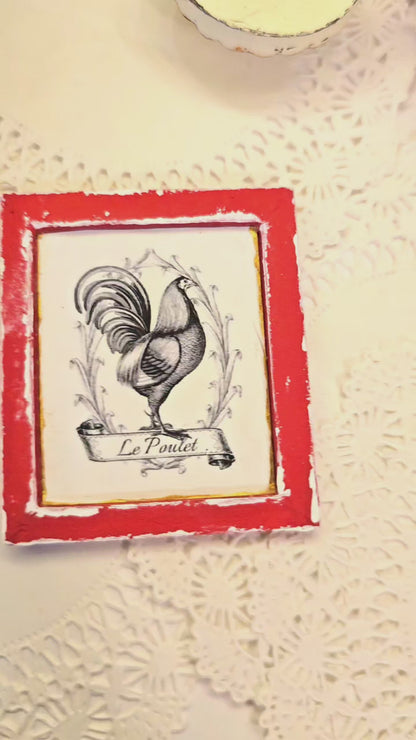 Miniature Rooster No.1:4 Red Wood Frame for Dollhouse Wall Decor
