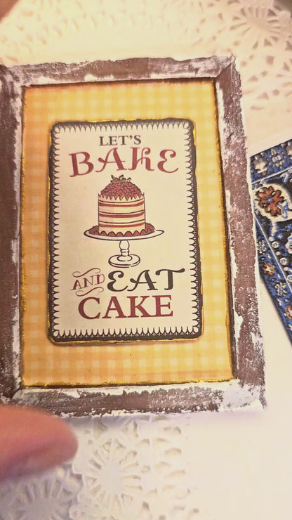 Miniature Bakery Sign No.22:2 Handmade Wooden Framed Art Diorama Room Shadow Box