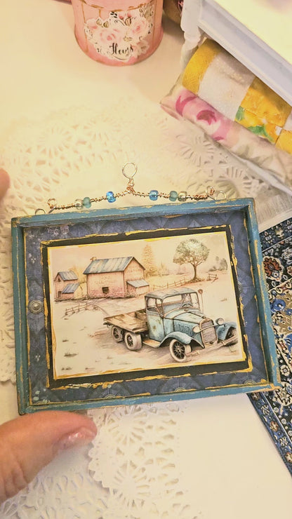 Miniature Model AA TruckNo.1:2 Handmade Wooden Framed Art for Dollhouse Diorama Shadow Box