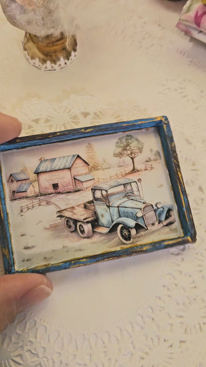 Miniature Model AA Truck No.1:3 Handmade Wooden Framed Art for Dollhouse Diorama Shadow Box
