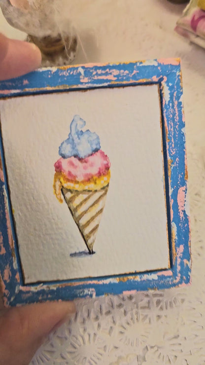Miniature Ice Cream Cone No.1-5 Dollhouse Wall Decor 1:12 Scale Diorama Shadow Box