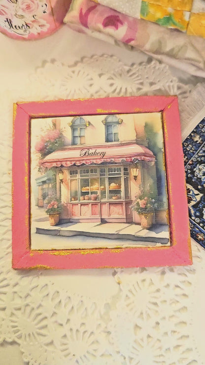 Miniature Pink Bakery Shop No.1:3 Wooden Framed Art Handmade for Dollhouse