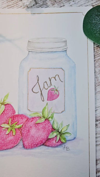 Strawberry Jam Fine Art Original Watercolor Painting