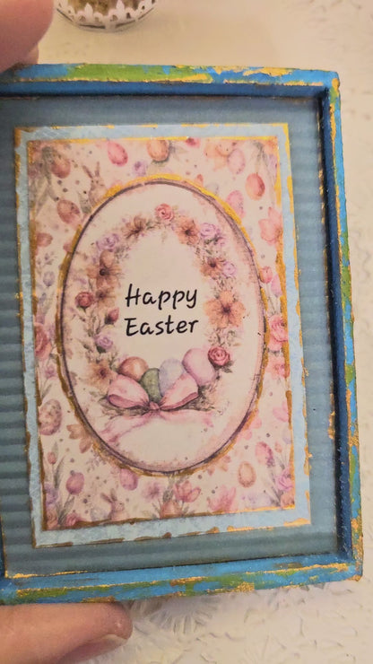 Happy Easter No.1:1 Handmade Framed Art for Dollhouse Diorama Shadow Box