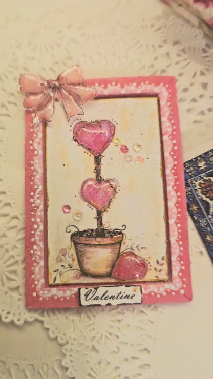 Miniature Valentine Topiary No.2:2 Handmade Framed Art for Dollhouse Diorama Shadow Box
