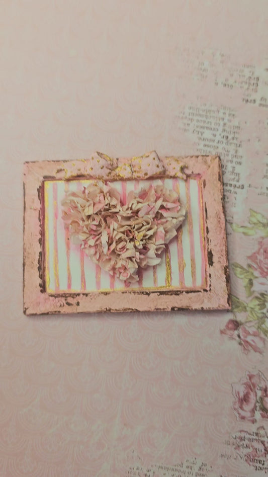 Doll Miniature Decor Valentine Heart No.5 Pink Wooden Framed Art