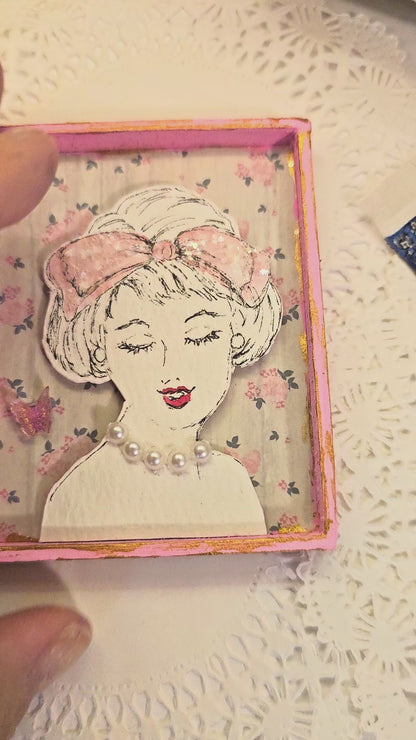 Miniature Hello Beautiful No.4 Handmade Framed Art for Dollhouse Diorama Shadow Box