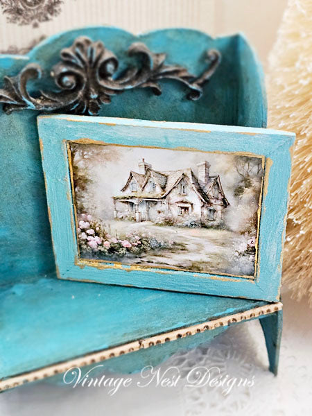 Miniature Cottage Farmhouse No.24 Handmade for Dollhouse Wooden Framed Art